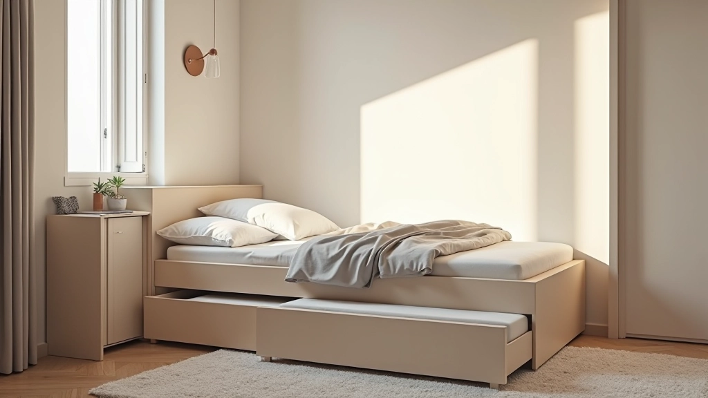 Lit multifonctionnel avec rangements intégrés dans petit studio parisien