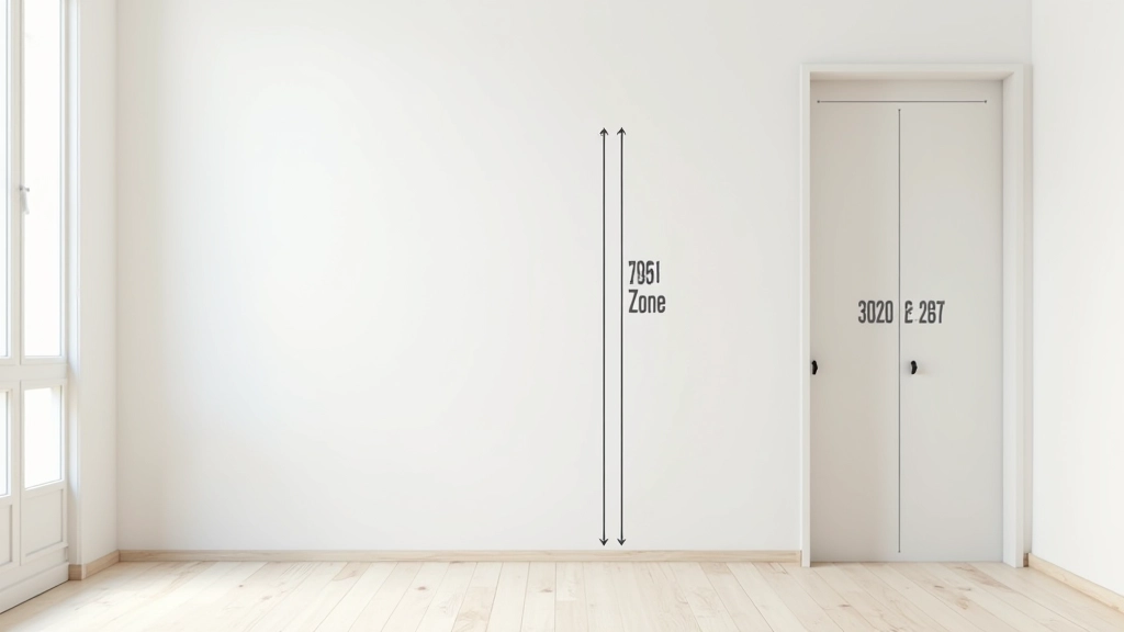 Schéma des trois zones de rangement vertical sur un mur d'appartement parisien, du sol au plafond