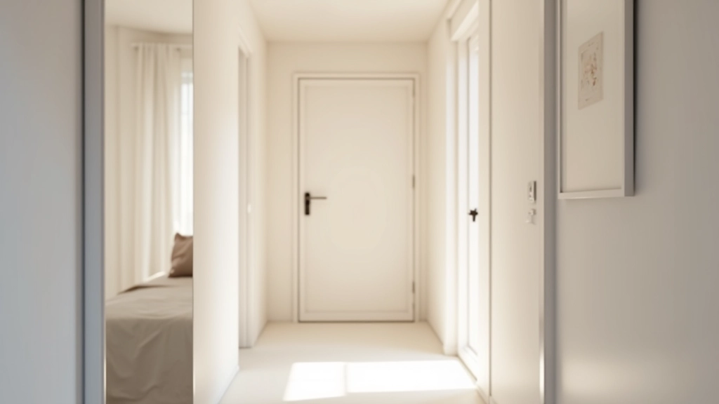 Petit couloir d'appartement transformé avec couleur claire, miroir et éclairage adapté