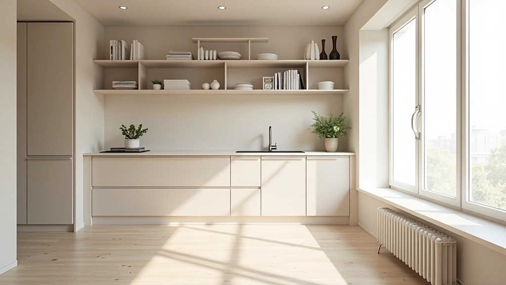 Petit appartement avec rangements verticaux bien équilibrés, ambiance aérée et organisée